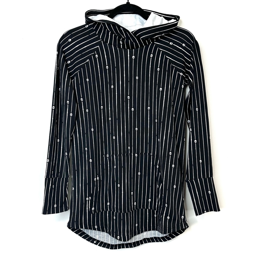 Lularoe Amber Black White Skull Stripe Pullover Hoodie Stretch Size XS